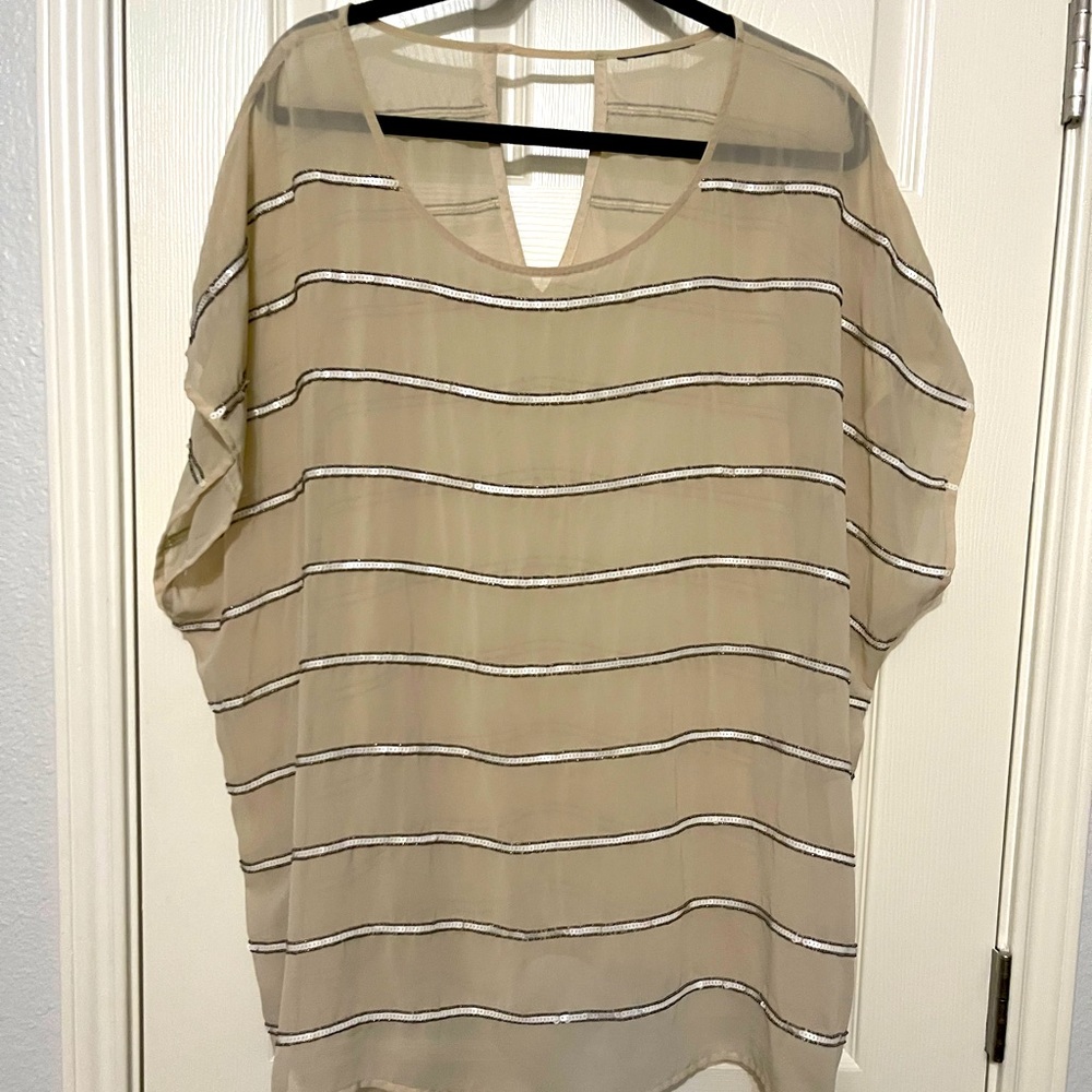Sheer top with bead and sequin accent